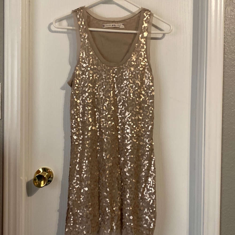 women’s tan sequin blouse